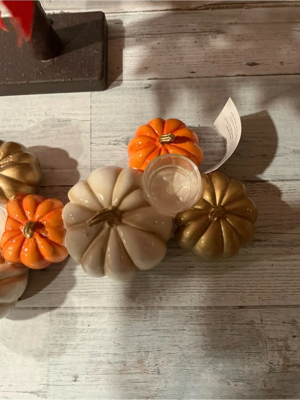 SHABBY CHIC pumpkins tealight candle holder centerpiece